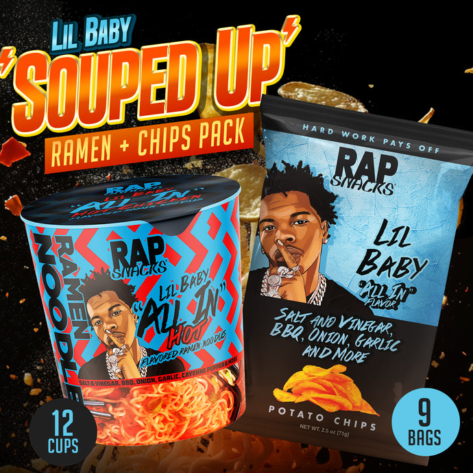 Lil Baby All In Pack– 9 Bags of Chips & 12 Cups of Ramen Noodles